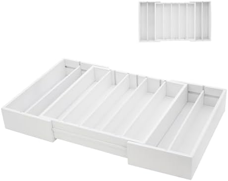 MinBoo Bamboo Drawer Organizer - Expandable K Cup & Pods Holder, Coffee Pod Storage, Tea Organizer, Versatile Kitchen Accessory Organization and Storage,White by MinBoo