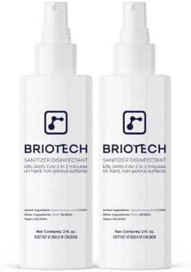 BRIOTECH Sanitizer Disinfectant Hypochlorous Spray, Kill 99.99% of Viruses & Bacteria, Control Mold, Eliminate Odor, Gentle for Nurseries, Food Contact Surface Sanitizer, 2 fl oz Travel Size (2 Pack) by BRIOTECHUSA