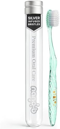 Nano-b Manual Toothbrush for Adults with Sensitive Gums, Silver Soft/Medium Bristles, Travel Case, Green by Nano-bPremiumOralCare