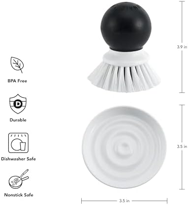 KitchenAid Palm Brush with Dish Tray to Keep Countertops Dry and Clean, Durable Nylon Bristles for Tough Cleaning, Dishwasher Safe, 2 Piece, Black - Image 2