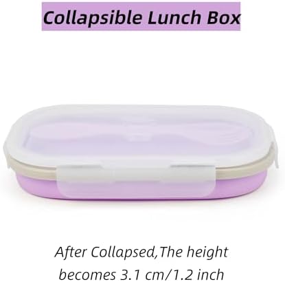 Collapsible Silicone Lunch Box with Lid and Spork, Leakproof Foldable Bento Box for Meal Prep, Travel, Camping, Microwave and Dishwasher Safe, 8.1 x 5.1 x 2.8 inches, Purple - Image 3