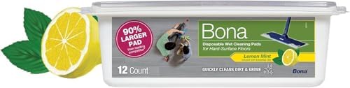 Bona® Disposable Wet Cleaning Pads for Hard-Surface Floors, Lemon Mint Scent 12 Count (Pack of 1) by Bona