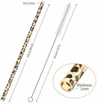 10 Pcs Reusable Leopard Straws Drinking Straw with Cleaning Brush - Image 3
