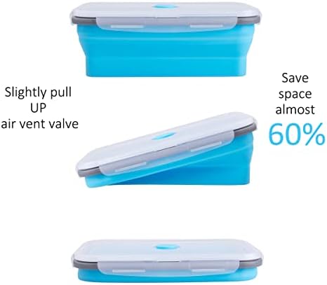 Collapsible Food Storage Containers with Airtight Lid & Air Vent, 40.5 oz, Kitchen Stacking Silicone Collapsible Meal Prep Container Set for Leftover, Microwave Freezer Dishwasher Safe, Blue, Set of 4 - Image 4