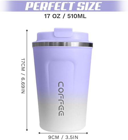 SPLMIFA Travel Coffee Mugs Leak-Proof, Reusable Coffee Cup with Lids, Stainless Steel Vacuum Insulated Coffee Tumblers, Thermal Insulation Cup for Men & Women Hot & Cold Drinks(2nd-Purple White, 17OZ) - Image 4