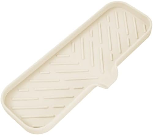 MicoYang Silicone Soap Dish with Drain Spout — Self-Draining Double Sink Organizer Tray for Kitchen & Bathroom, Dispensers, Sponges & Soap Holder, Non-Slip & Dishwasher Safe, Tapioca (Large, 12"×4") by MicoYang