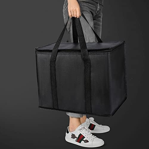 2 pack Additional Bottom Plate Black Insulated Grocery shopping bag , Delivery,pizza,reusable bags, Sturdy zipper,Collapsible,tote,cooler,thermal,Beach,waterproof heavy duty - Image 2
