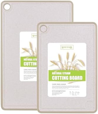 Cutting Board for Kitchen, Wheat Straw Fiber Cutting Board, Dish Washer Safe, w/Juice Grooves for Meat, Veggies,Easy Grip Handle, Non-slip Surface,Eco-friendly,Serveware Accessories 2 PACK by zzsbrm