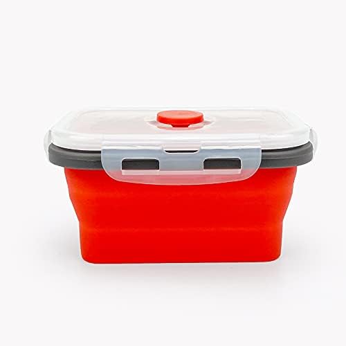 CCyanzi 3piece Collapsible Food Storage Containers with Lids, Silicone Lunch Container, Microwave & Freezer Safe, Space Saving for Kitchen Cabinet and Camping Backpack,(red gray) - Image 4