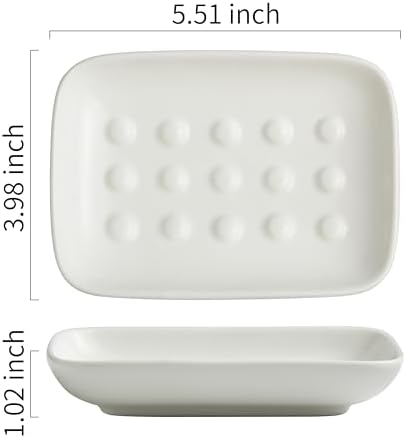 Miamolo Soap Dish, Ceramic Soap Holder Shower Soap Dish for Bar Soap Sponge, Soap Saver Tray for Bathroom Kitchen Sink, White - Image 3