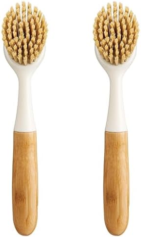 HIC Kitchen Dish Scrubbing Brush, Bamboo with Non-Scratch Bristles, Set of 2 by HIC