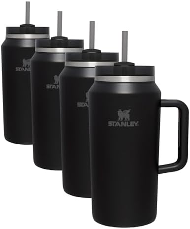STANLEY Quencher H2.0 Tumbler with Handle & Straw 64 oz Flowstate 3-Position Lid Large Capacity for Travel & Sports Insulated Stainless Steel Cup BPA-Free Black (Pack of 4) by Unknown