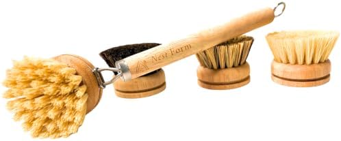 Bamboo Dish Brush Set with 4 Replacement Heads by Unknown