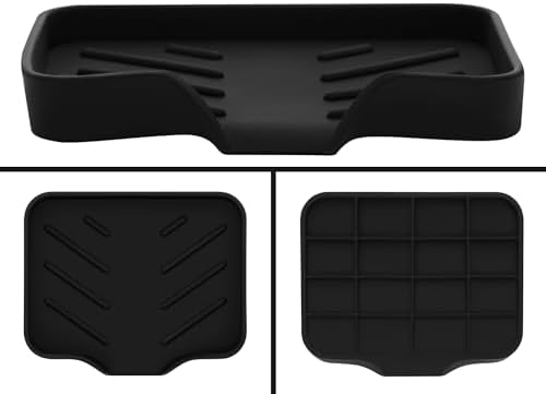 Black Silicone Soap Dish Tray, Self Draining Soap Holder for Bar Soap, Silicone Soap Tray with Drainage, Dish Soap Tray for Kitchen Counter, Plastic Free, S(4.7x3.5) - Image 3
