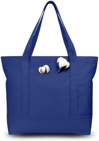 TOPDesign 3-Pack Canvas Tote Bags with an External Pocket, Reusable Grocery Shopping Bags, Top Zipper Closure, Daily Essentials (Blue) by TOPDesign