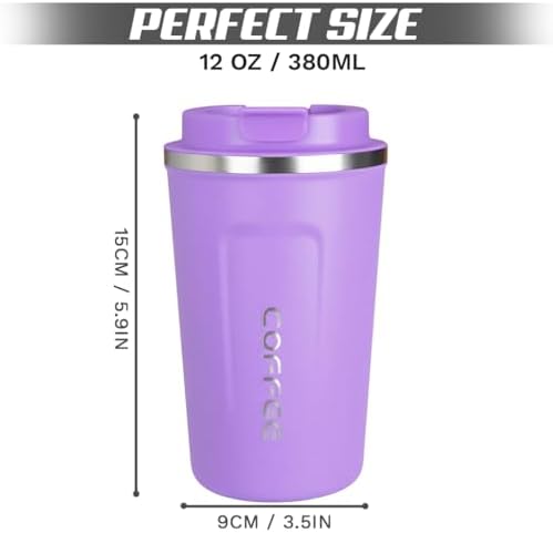 SPLMIFA Travel coffee mugs leak-proof, reusable coffee cup with lid, stainless steel vacuum insulated coffee tumblers, thermal insulation cups for men & women keep drinks hot & cold (2nd-Purple, 12OZ) - Image 4