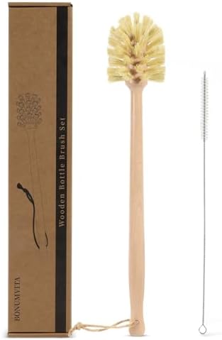 2-in-1 Wood Bottle Brush & Stainless Steel Straw Cleaning Brush by BONUMVITA