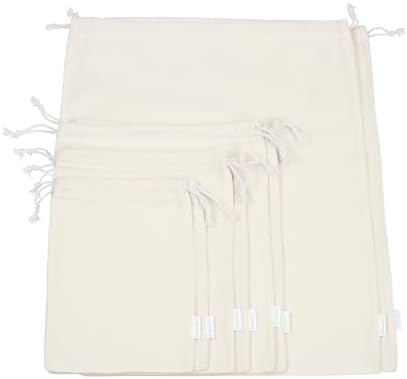 Muslin Cloth Bags with Drawstrings - Set of 8 (S, M, L, XL) - Reusable Natural Cotton Bags for Bulk Food Storage - Canvas Fabric Sachets - Image 3