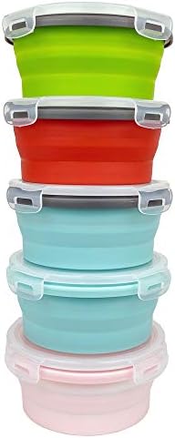 CARTINTS 800ml Silicone Collapsible Food Storage Containers-Prep/Storage Bowls with Lids - Round Silicone Lunch Containers - Microwave and Freezer Safe Set of 5 - Image 3