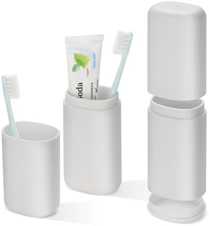 Travel Toothbrush and Toothpaste Case, 2 in 1 Gray Toothbrush Holder and Rinse Cup, Large Capacity Toothbrush Cup with Cover, Portable Toothbrush Holder for Traveling, Camping, Trip by BOOCHCOM