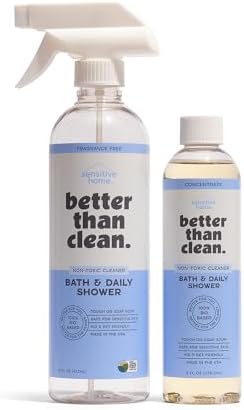 Better Than Clean™ Bath and Shower Cleaner Starter Pack – Fragrance Free, Plant-Based, Non-Toxic, Bathroom Cleaner with 8oz Concentrate & 16oz Empty Refillable Spray Bottle by BetterThanClean
