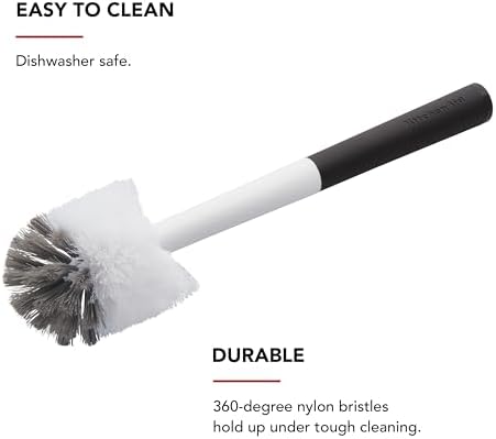 KitchenAid Narrow Neck Bottle Brush for Travel Mugs, Water Bottles, Vases, and More, Non Slip Comfort Grip Handle, Black and White - Image 3