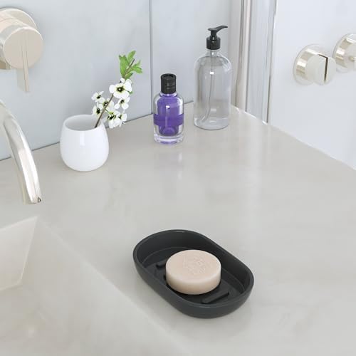 Bathroom Soap Dishes, Not Plastic！White Soap Dishes for Bar Soap, Bamboo Soap Dishes Holder for Bathroom Shower, Bathroom Sink Soap Dish (Black) - Image 6