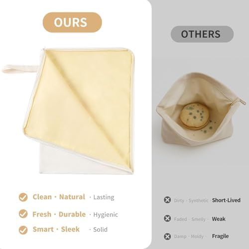 Wide Zipper Access Cotton &Beeswax Bags for Homemade Bread 2 Pack XL Reusable Beeswax Bread Bags for Homemade Bread Freezer Organic Cotton Food Storage Bags to Keep Fresh - Image 2