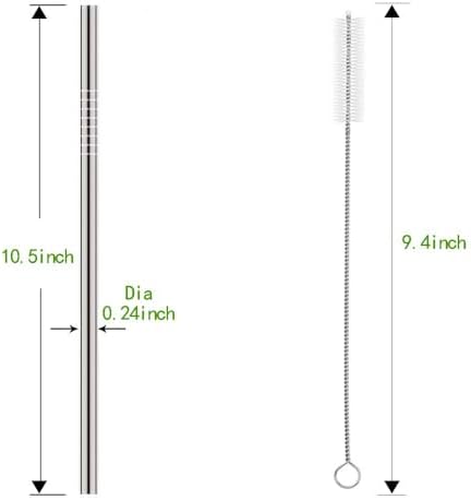 Set of 10 Stainless Steel Straws, HuaQi Straight Reusable Drinking Straws 10.5'' Long 0.24‘’ Dia for 30 oz Tumbler and 20 oz Tumbler, 2 Cleaning Brush Included (10 Straight Straw + 2 Brushes） - Image 2