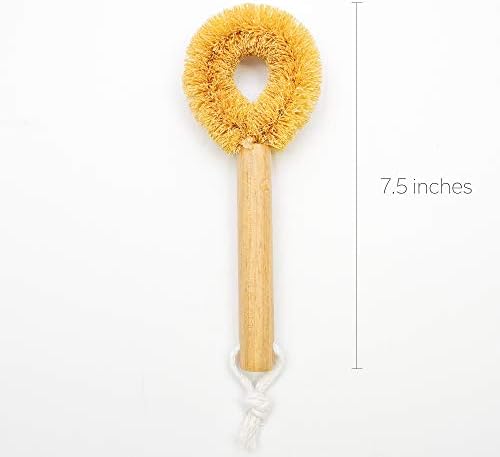 Tawashi Coir Dish Brush - Long Wooden Handle, Open Ring - Image 2