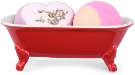 6.5" Ceramic Mini Clawfoot Bathtub Soap Dish,Bar Soap Holder,Red by NEWHENGS