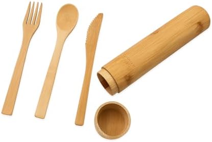 Eco-Friendly Travel Utensils Set: Lightweight Bamboo Forks, Spoons, Knives in Wooden Case, Reusable Utensils for Lunch Box, Kids Camping Cutlery, Sustainable Portable Flatware by Unknown
