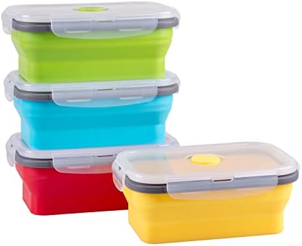 Collapsible Food Storage Containers with Airtight Lid, 16.9 oz, Small Kitchen Stacking Silicone Collapsible Meal Prep Container Set for Leftover, Microwave Freezer Dishwasher Safe, 4 Colors, Set of 4 by Annaklin