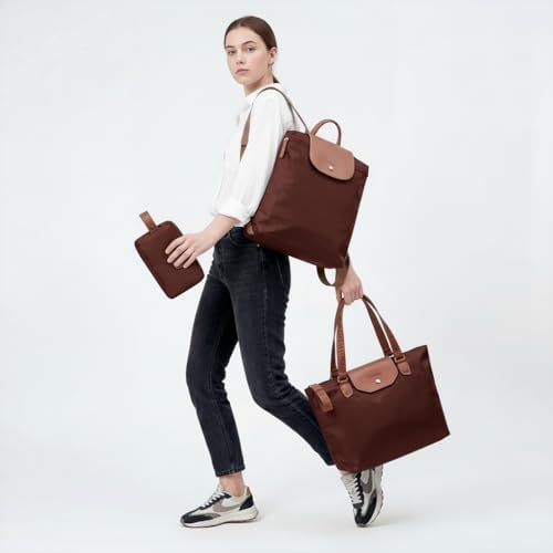 Longvoyage Bonne Vivante 3-Piece Travel Bag Set, Roll-Up Backpack, Large Waterproof Bag & Cosmetic Case, Matching Travel Accessories, Brown - Image 2