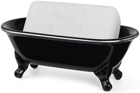 Mini Clawfoot Bathtub Soap Dish,Bar Soap Holder,Black Silver Rim by NEWHENGS