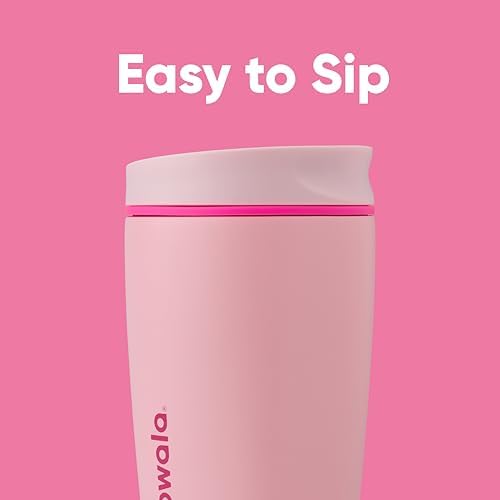 Owala SmoothSip Slider Insulated Stainless Steel Coffee Tumbler, Reusable Iced Coffee Cup, Hot Coffee Travel Mug, BPA Free 12 oz, Pink (Pucker Up) - Image 2