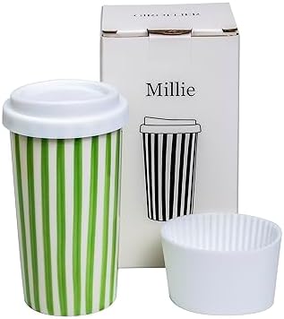 Ceramic Travel Mug with Lid 12 oz Aesthetic Coffee Cup, Minimalist Reusable Coffee Mug for Women & Men, Microwave & Dishwasher Safe, Fits Car Cup Holder (Green) by Giroflier