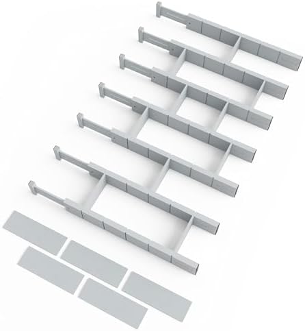 SpaceAid Bamboo Drawer Dividers with Inserts and Labels, Kitchen Adjustable Drawer Organizers, Expandable Organization for Home, Office, Dressers, 7 Dividers with 15 Inserts (17"-22" Gray) by SpaceAid