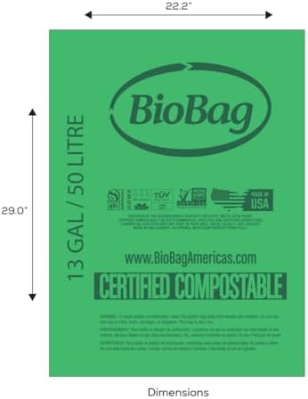 13 Gallon Tall Compostable Thick Trash Bags by BioBag, 30 Count, BPI Certified, Meets ASTM D6400 Standards, Made in USA, Strong Kitchen Bin Liners - Image 2