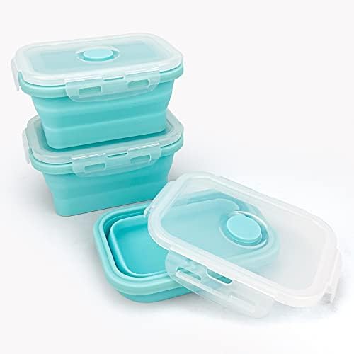 CCyanzi 3piece Collapsible Food Storage Containers with Lids, Silicone Lunch Container, Microwave & Freezer Safe, Space Saving for Kitchen Cabinet and Camping Backpack,(blue) - Image 3