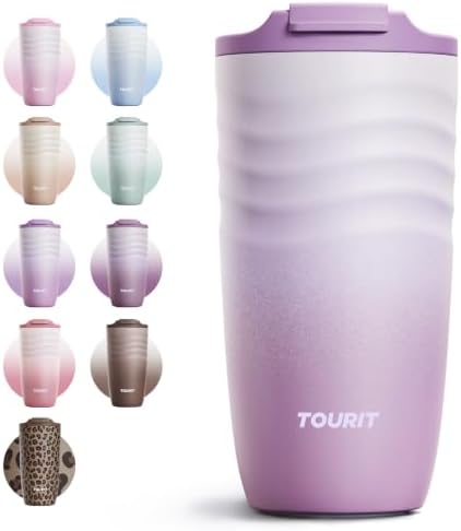 TOURIT 16 oz Insulated Travel Coffee Mug Stainless Steel Tumbler, Lilac by TOURIT