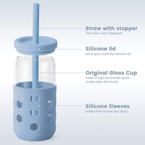 Mrsdry 16 oz Glass Cups with Lids and Straws for Gift, 4-Pack, Navy - Image 2