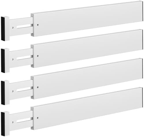 DUCOO 4 PCS Drawer Divider, 17"-22" Adjustable Bamboo Drawer Dividers Organizers, Expandable Separators for Kitchen, Clothes, Dressers, Home, Office, White by Unknown