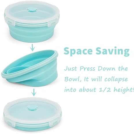 CARTINTS Silicone Collapsible Food Storage Containers-Prep/Storage Bowls with Lids – Set of 4 Round Silicone Lunch Containers – Microwave and Freezer Food Containers (Blue) - Image 5
