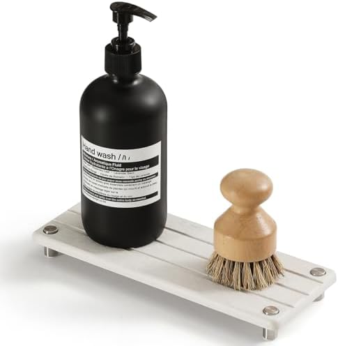 Razborci Quick Dry Bathroom Tray & Kitchen Sink Organizer, Water Absorbing Countertop Sponge Holder Soap Dish, Diatomaceous Earth Stone Vanity Dispenser Toothbrush Bottle, Gray Beige, 10" x 4" by Razborci