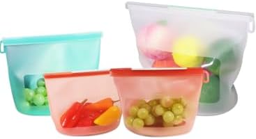 Reusable Silicone Food Storage Bags 4Pack with 2 Sandwich, 1 Lunch, and 1 Half-Gallon Bags, Multiuse Pouches Stand Up Zip Container for Soup and Leftovers, Microwave, Dishwasher, Oven and Freezer Safe by CuLiDing