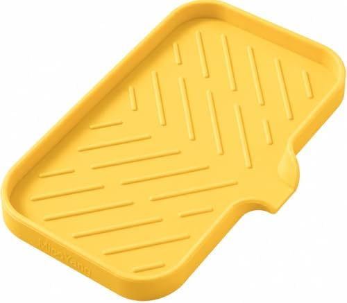 MicoYang Silicone Soap Dish with Drain Spout — Self-Draining Sink Organizer Tray for Bathroom & Kitchen, Sponges, Dispensers & Soap Holder, Non-Slip & Dishwasher Safe, Yellow (Medium, 9.6"×5.3") by MicoYang