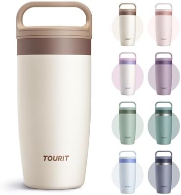 TOURIT Travel Coffee Mug 16 oz,Leakproof 2-Part Drink Lid Tumbler,Off-White by TOURIT