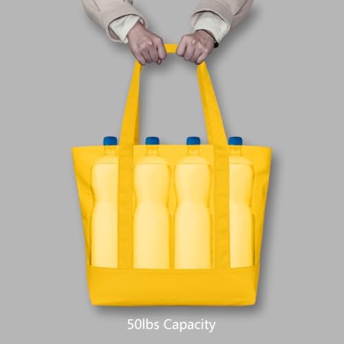 TOPDesign 6-Pack Canvas Tote Bags with an External Pocket, Reusable Grocery Shopping Bags, Top Zipper Closure, Daily Essentials (Yellow) - Image 6