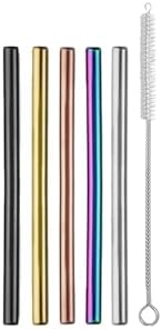 Ello 5-Pack Stainless Steel Reusable Cocktail Straws with Cleaning Brush (Metallic Multicolor) by Ello